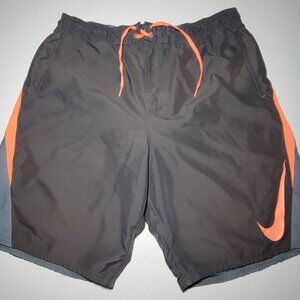 Nike Mens Gray and Orange Swim Shorts with Drawstring Size Large
